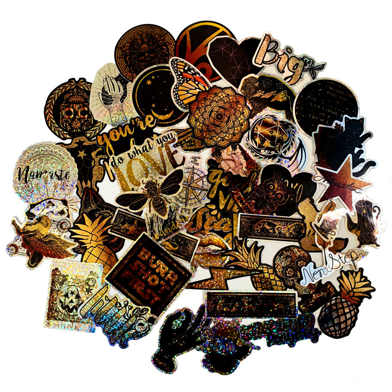 50 sheets of gold personality waterproof graffiti Decorative stationery Guitar Flat notebook Handmade flat Insulated Cups Suitcase suitcase Mobile Safety Helmet Fish Case IPad Pull-Lever Box Sticker