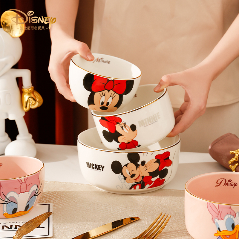 Disney Cartoon Tableware Ceramic Mickey Bowl Single Rice Bowl Dish Plate Home Cute Bowl and Plate Set