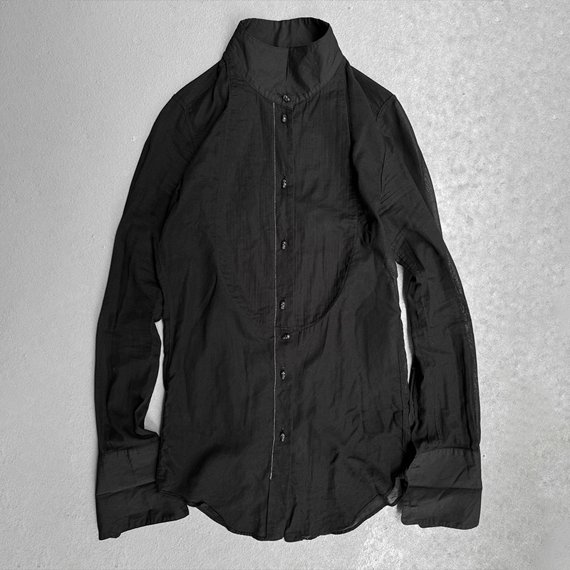 Ifsixwasnine Visual Style Early 00S Skull Pattern Button-Up Shirt Stand Collar Dress Black Shirt