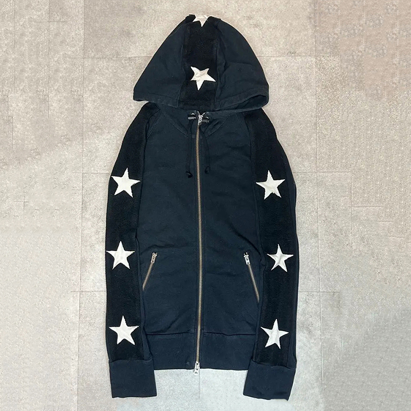 Lgb 00S Visual Style Five-Pointed Star Boxer Hooded Patchwork Sweatshirt Jacket Unisex Cardigan Top Lgb 00S Visual Style Five-Pointed Star Boxer Hooded Patchwork Sweatshirt Jacket Unisex Cardigan Top