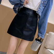 PU leather half body dress Women 2023 autumn winter new black small sub A-word dress High waist display slim temperament bag hip short dress