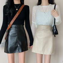 2023 Fall New Small Leather Skirt Half Body Dress Spring Autumn Style Womens Bag Hip Skirt High Waist Pu Autumn Winter Short Skirt A
