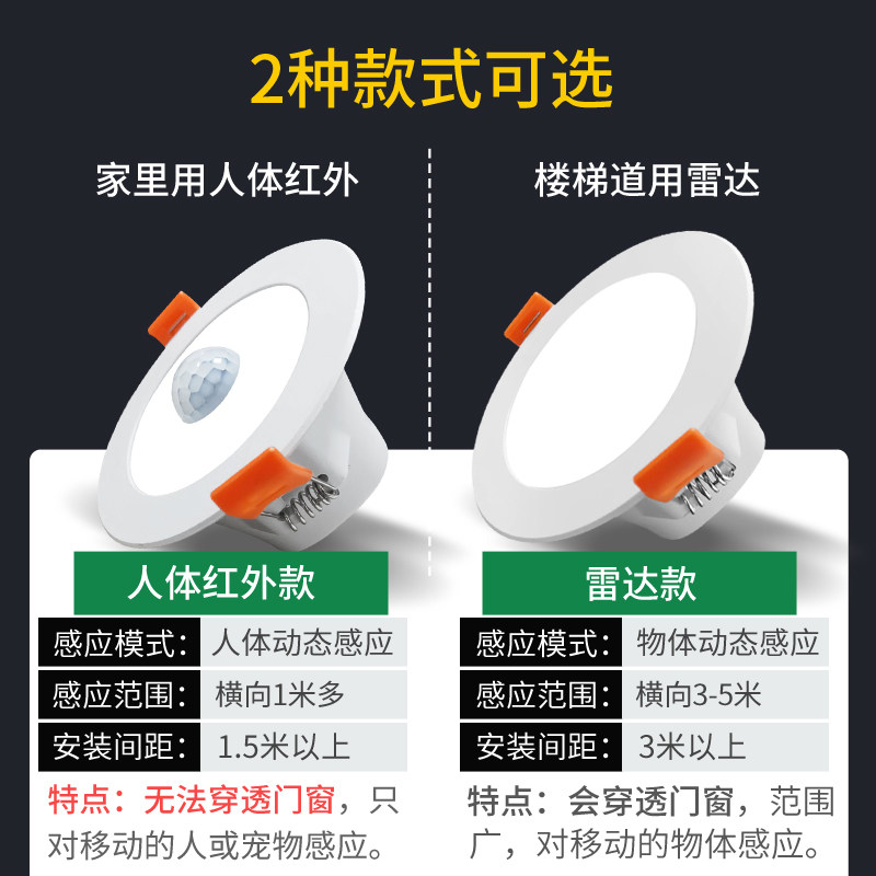 Human body induction downlight led radar infrared sound control hole barrel spotlight ceiling light embedded home walkway light