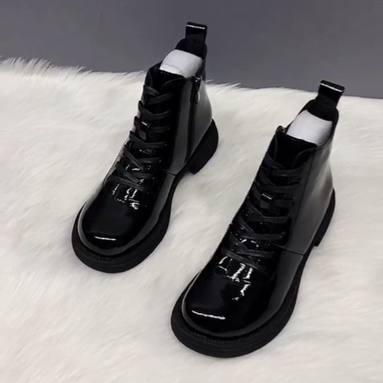 Mango Head Lacquered Leather Martin Boot Female Inn Wind 2021 Autumn Winter New Coarse Heels Shoes Leather Fashion Short Boots