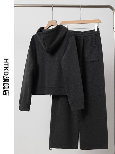 Very Stylish Women's Sportswear Set 2025 Korean Style Complete Set for Late Winter Wear, Thickened and Warm Wide-Leg Pants Two-Piece Set