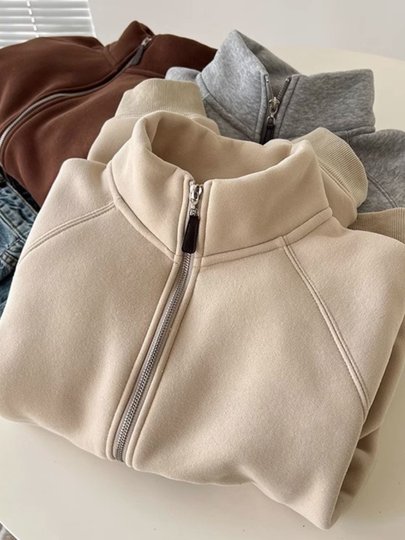 Winter Little Heater! Thickened Lamb Fleece Stand-Up Collar Sweatshirt for Women, Warm and Versatile, Casual Double-Zip Cardigan Jacket, Trendy