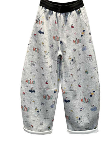 Designed with Cartoon Prints, Elastic Waist, Loose Fit, Slimming Casual Pants, 2025 Spring/Summer New Fashion Versatile Scimitar Pants