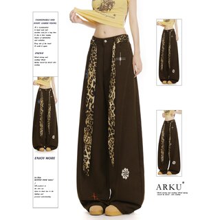 Vaqueros bordados con estampado de leopardo americano para mujer en otoño e invierno, pantalones de cimitarra de pierna ancha con diseño de nicho holgados y adelgazantes retro