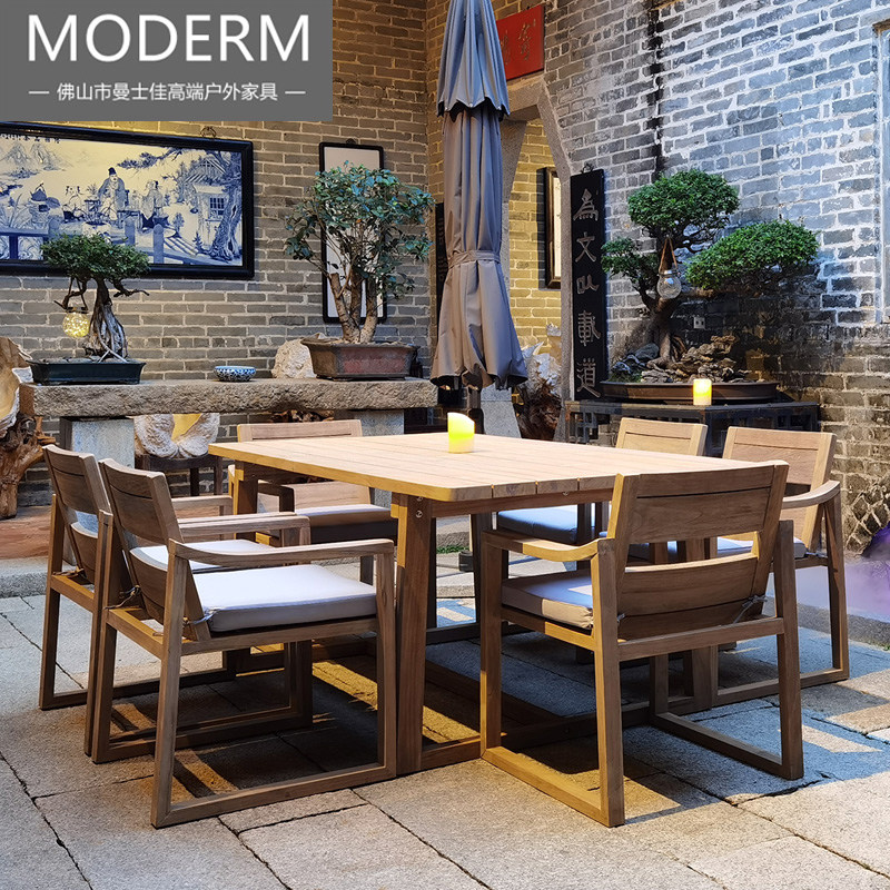 Outdoor teak table and chairs outdoor terrace garden for old solid wood table and chairs Villa Courtyard Imitation old anti-corrosive wood dining table and chairs
