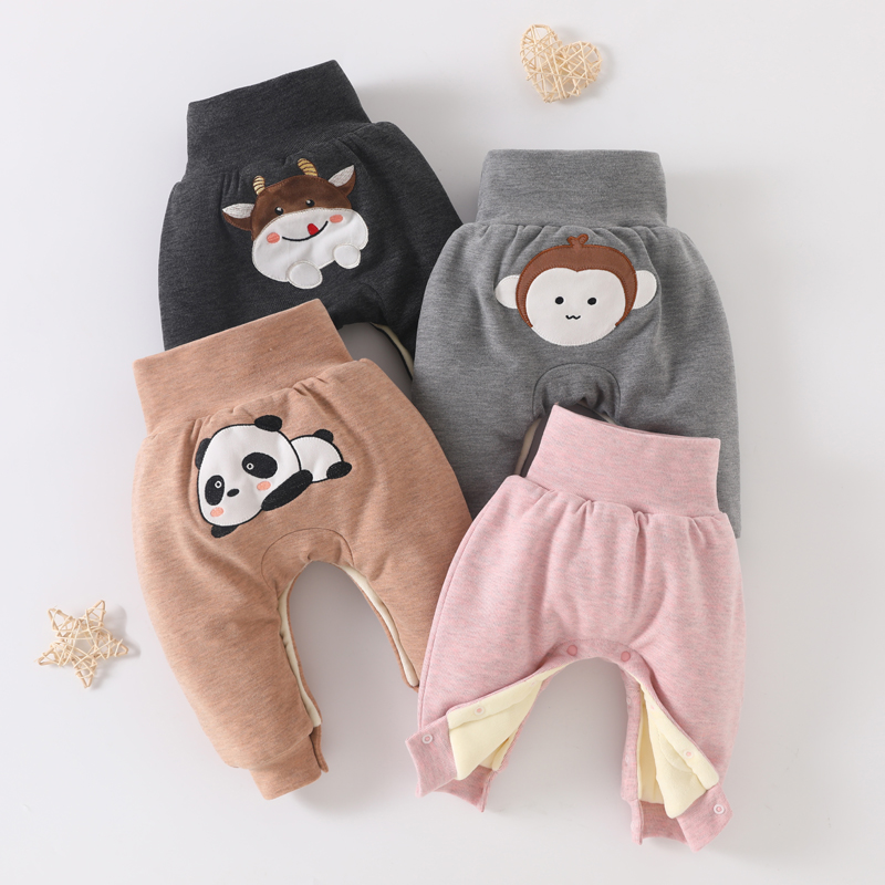 Baby big fart pants plus suede thickened autumn winter high waist and belly protection pp trousers outside with three layers of clip cotton warm baby pants-Taobao