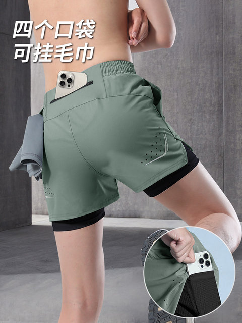Men's sports shorts for running, suitable for mobile phones, summer professional track and field training, quick-drying three-quarter pants, lined pants