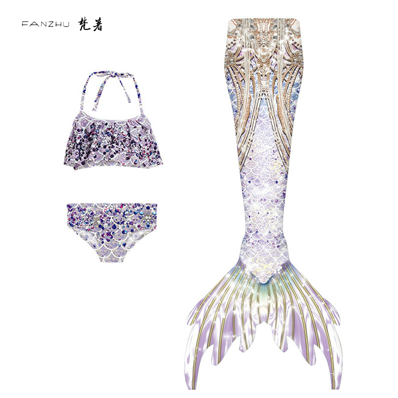Fanzhu Girls' Mermaid Tail Swimsuit Set Little Girl Princess Dress Children's Baby Two-Piece Swimming Suit