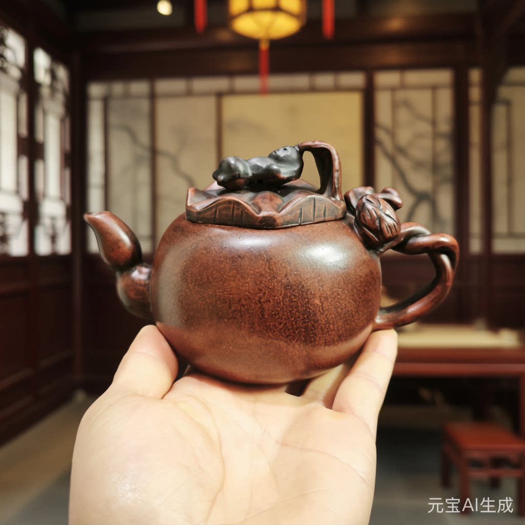 蔣蓉手工紫砂壺綠泥青蛙蓮子壺名家底款400cc傳世收藏