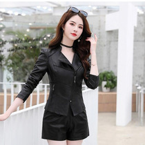 Leather clothes lady 2023 spring new fashion 100 hitch a slim fit skinny little suit jacket