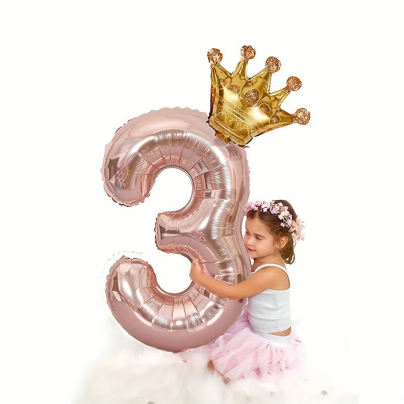 Cross-Border 32inch Rose Gold Crown Number Balloons Children's Birthday Decoration Balloons Number Crown Aluminum Foil Balloons
