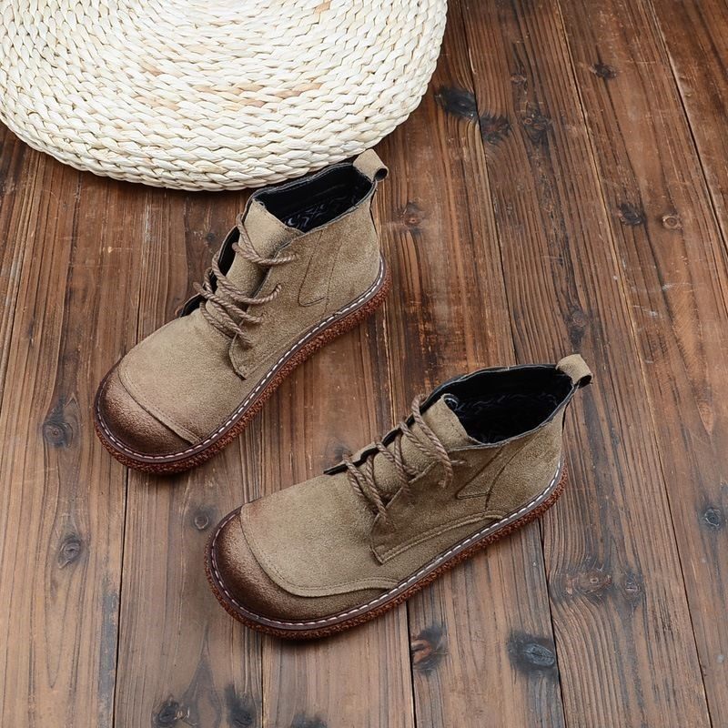 Autumn new retro short boots women's all-match Japanese thick-soled bag shoes high-top big-toe doll shoes round-toe lace-up nude boots