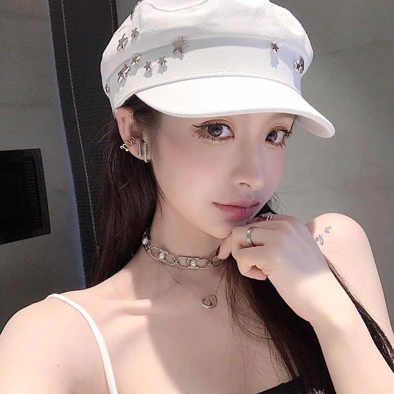 Hat women's new all-match spring and autumn British cap star flat top British peaked cap female ins student Japanese trend