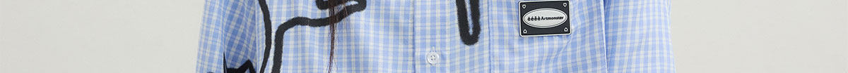 eeeeArtmonster Blue Plaid Cat Graffiti Shirt