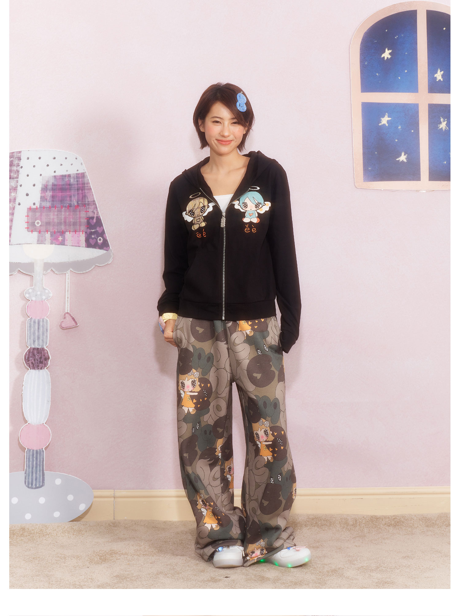eeeeArtmonster Angel Dialogue Embroidered Hooded Cardigan