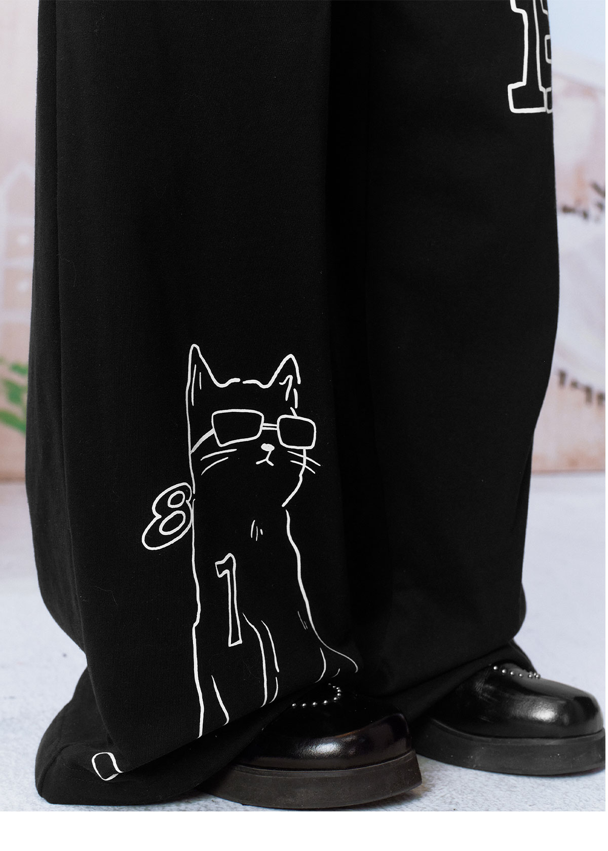 eeeeArtmonster Hand-Drawn Doodle Cat Print Sweatpants