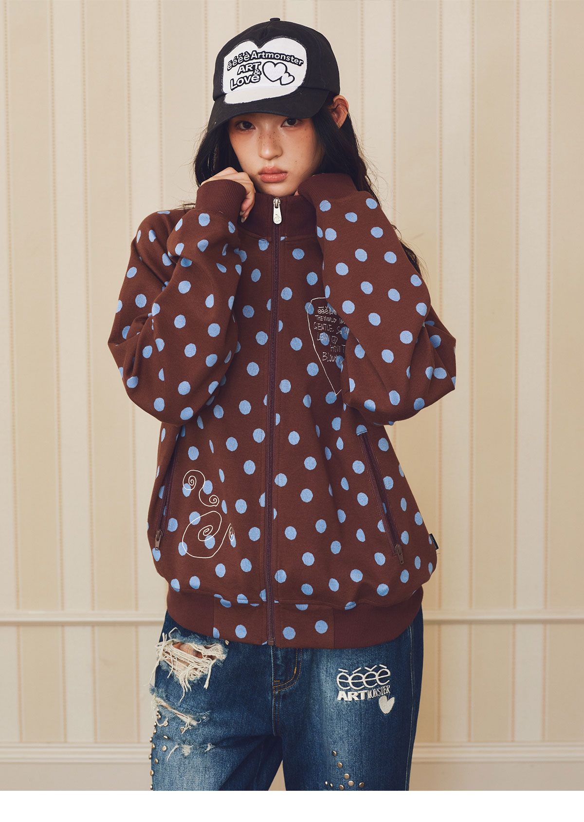 eeeeArtmonster Bloom Polka Dot Embroidered Jacket