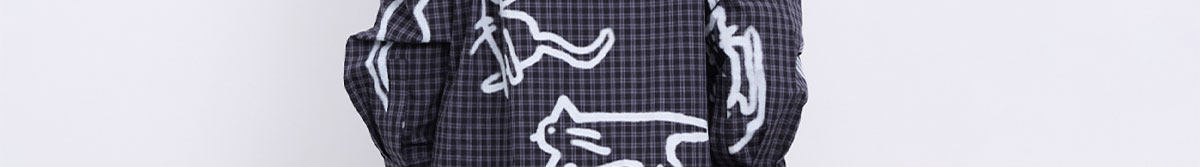 eeeeArtmonster Blue Plaid Cat Graffiti Shirt