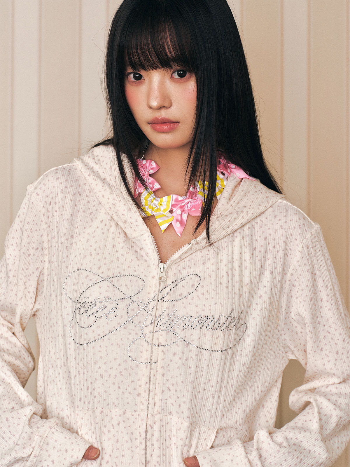 eeeeArtmonster Floral Print Slim-Fit Zip Hoodie