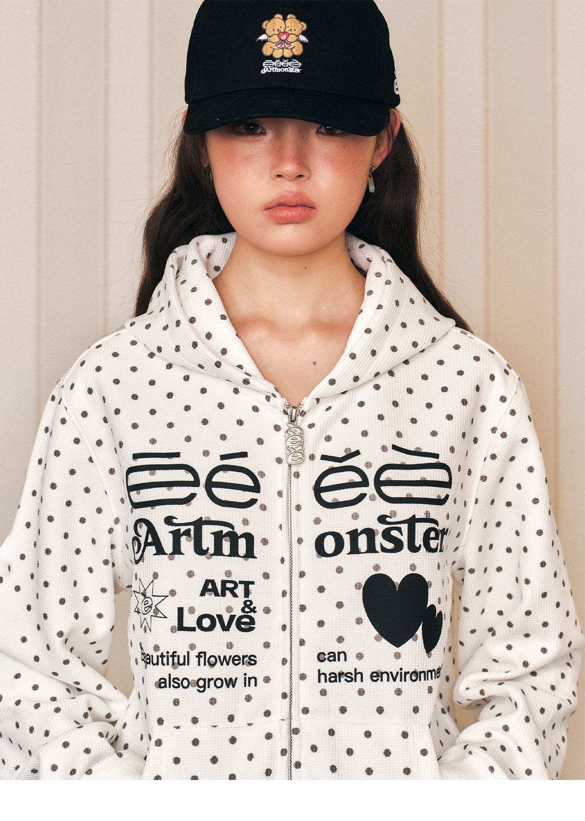 eeeeArtmonster Polka Dot Hooded Sweatshirt Jacket