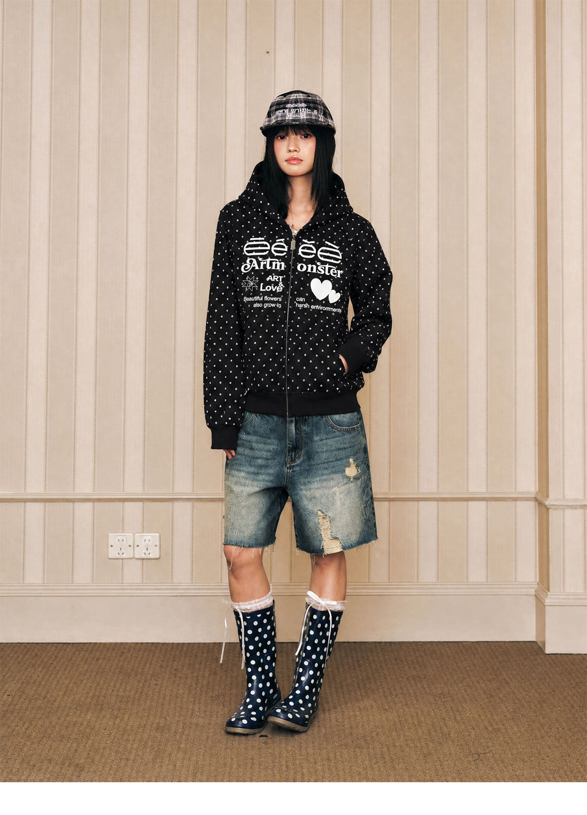 eeeeArtmonster Polka Dot Hooded Sweatshirt Jacket