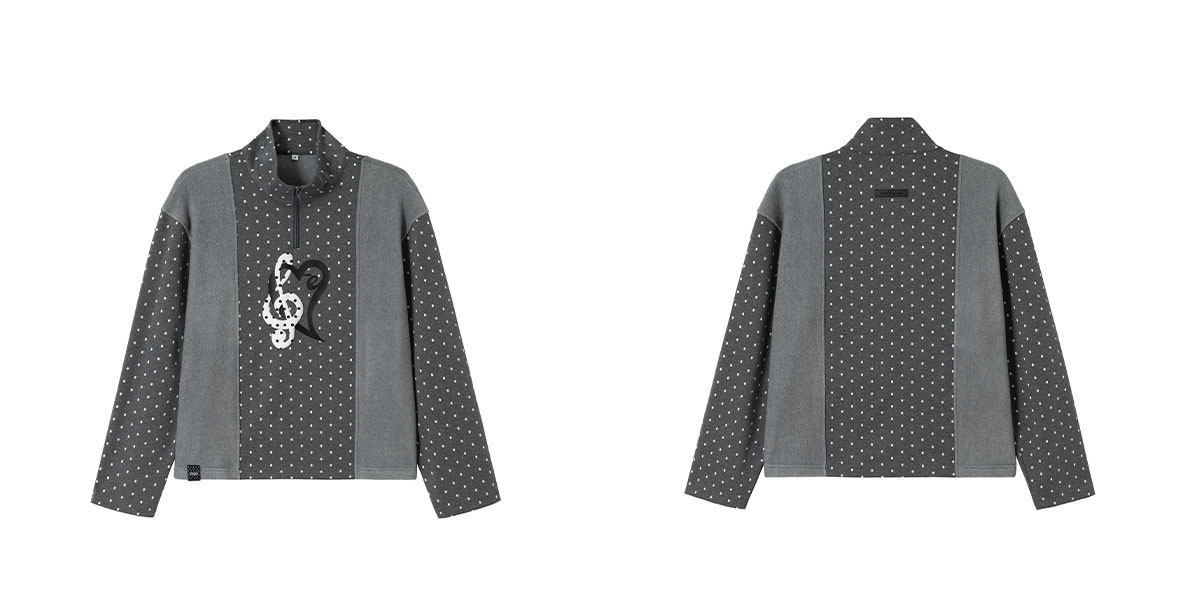 eeeeArtmonster Polka Dot Half-Zip Long-Sleeve Top