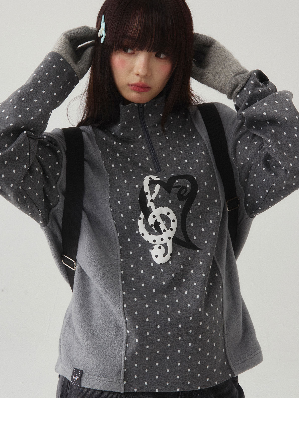 eeeeArtmonster Polka Dot Half-Zip Long-Sleeve Top