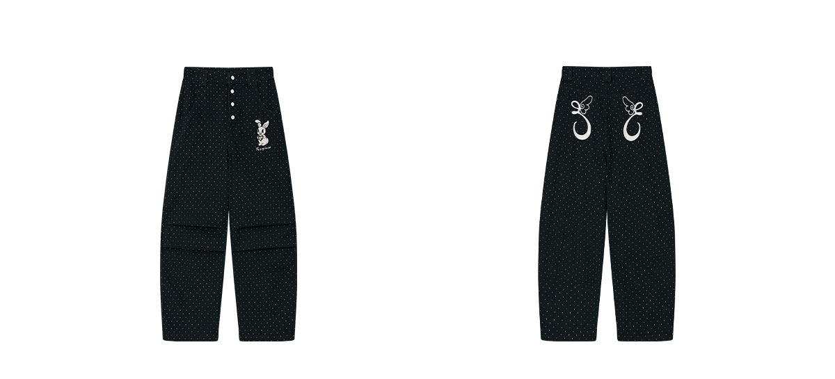 eeeeArtmonster Love Bunny Polka Dot Straight-Leg Trousers