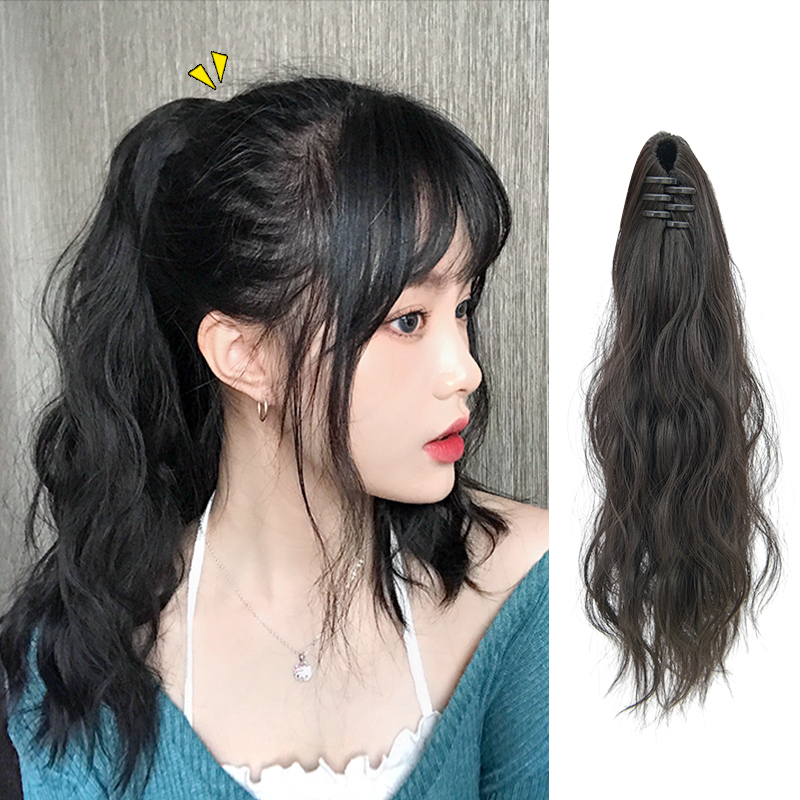 Wig female ponytail strap fake ponytail high ponytail long hair curly braid wool roll grab clip-type big wave