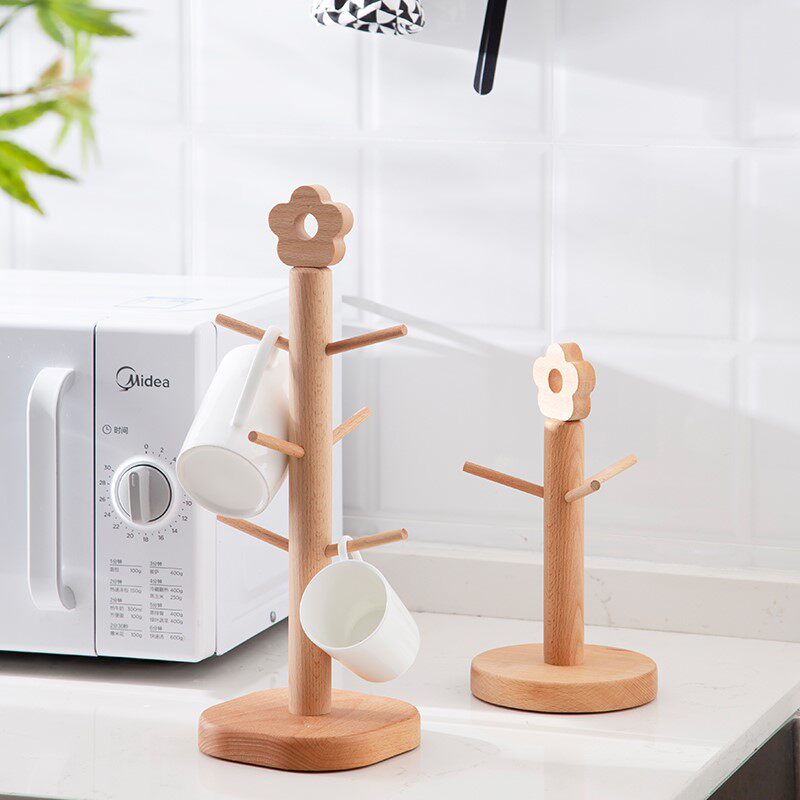 Mi Li Fengwu small flower wooden cup holder upside down water cup tea cup holder drain rack beech wood cup holder