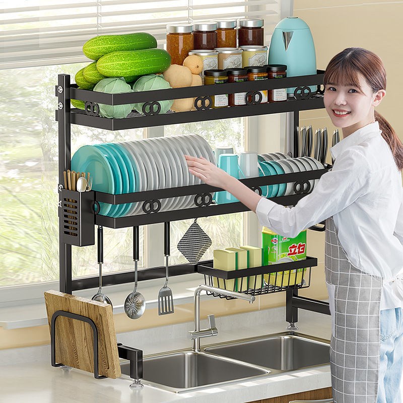 Retractable kitchen sink rack multi-functional tableware drain rack sink dish rack pool storage knife holder