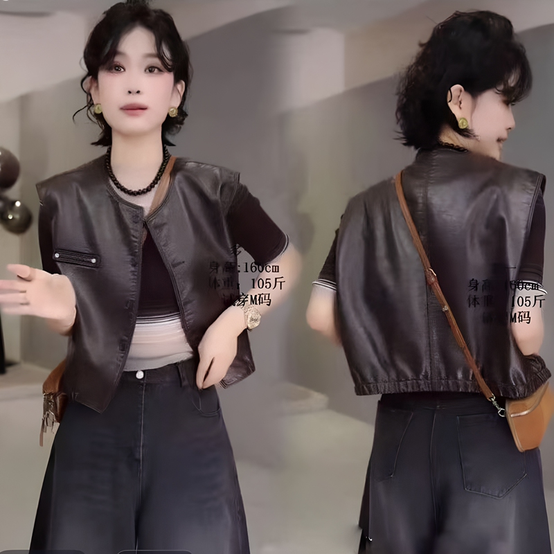 Stylish Short Leather Vest for Women, 2026 Autumn New Fashion Versatile Sleeveless Jacket, Pu Leather Vest Stylish Short Leather Vest for Women, 2026 Autumn New Fashion Versatile Sleeveless Jacket, Pu Leather Vest