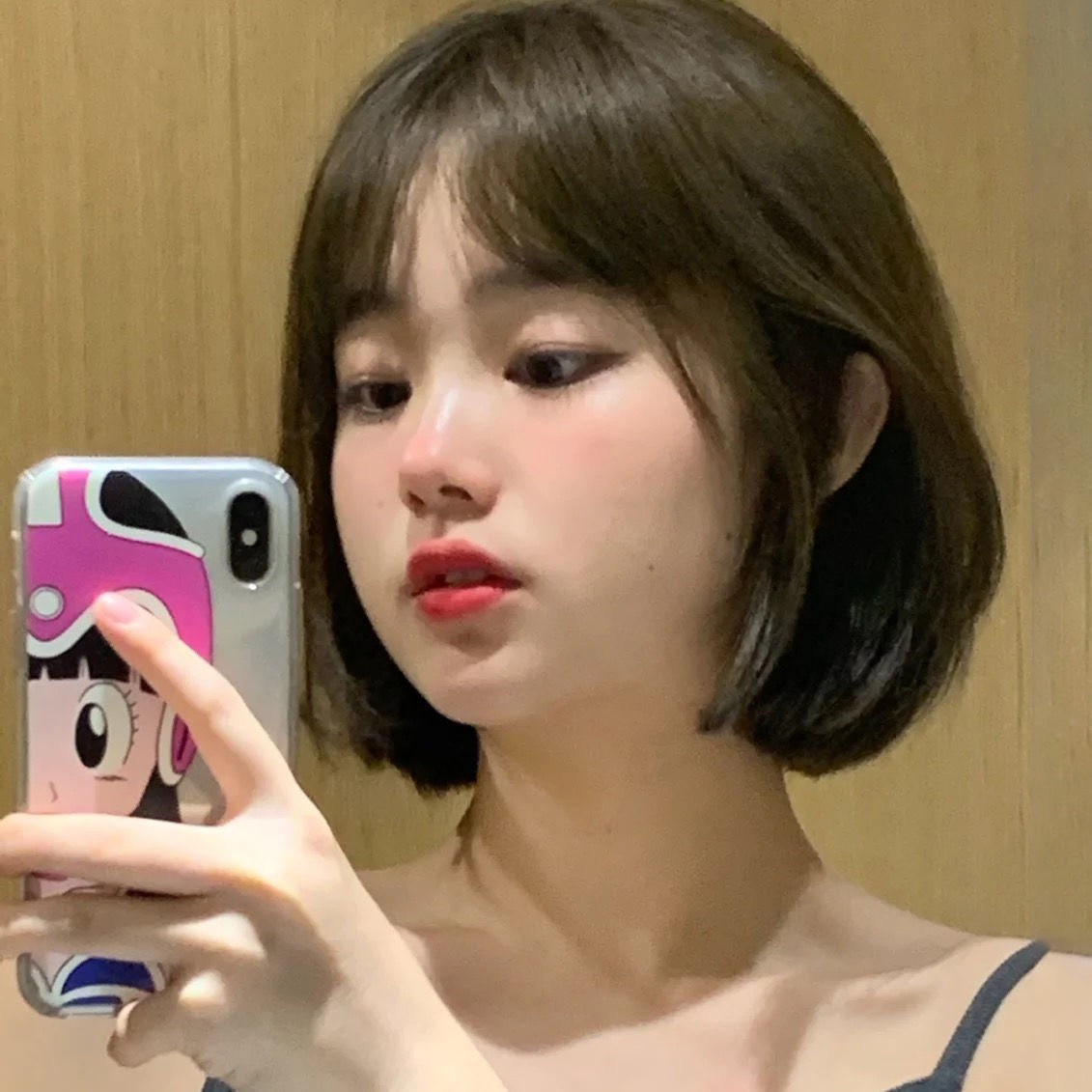 Wig female short hair bobo head net red cute natural girl inner buckle bob head air bangs full head cover