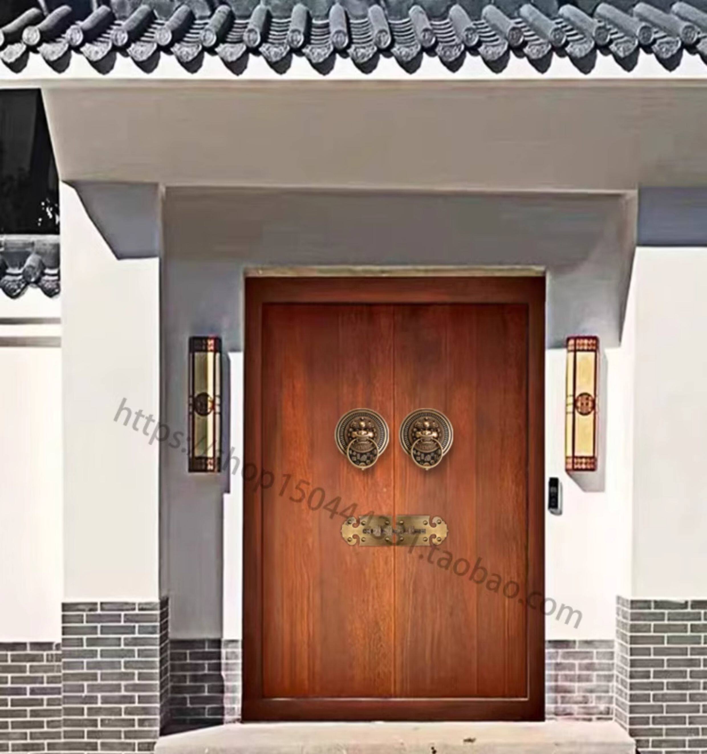 Невидимая рука 中式彷古纯铜古建大门插销门锁老式门闩对开门全黄铜兽头狮头门栓