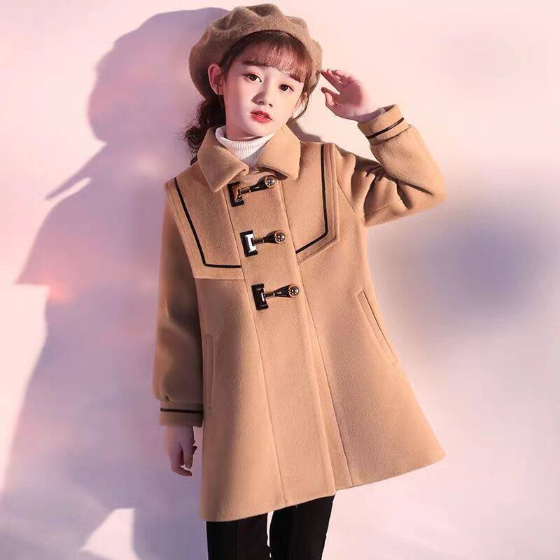 Children's clothing Girls' woolen coat 2022 autumn winter new foreign pie in the middle of a long version of the long version of the children's winter clothing