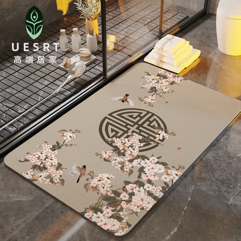 New Chinese-style bathroom floor mats non-slip absorbent foot pads door dressing room floor mats high-end bathroom carpet quick-drying