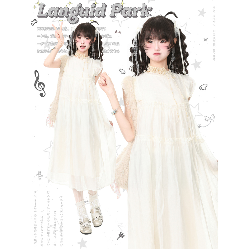 Languid Park French Sweet Style A-Line Dress Women's Summer Loose Mid-Length Skirt Languid Park French Sweet Style A-Line Dress Women's Summer Loose Mid-Length Skirt