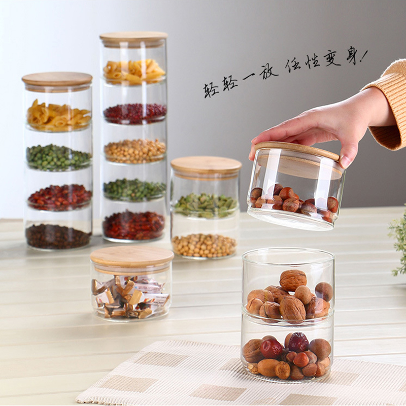 Transparent glass bowl multi-layer snack jar glass salad bowl with lid snack box storage jar whole grain airtight jar - Taobao