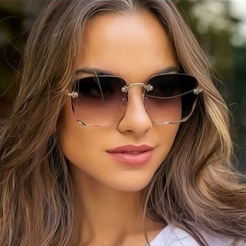 Винтажные очки без оправы квадратные SUNGLASSSSAN LUXRY FASHION OVER
