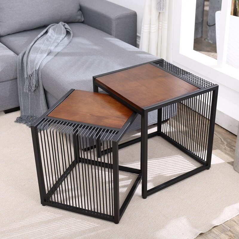 Iron art solid wood small square table combined tea table edge a few corners a few briefs small table industrial wind coffee table fashion square tea table
