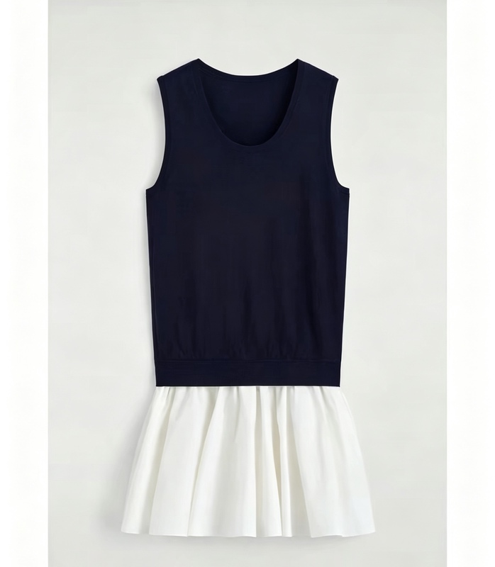 Original Cs Women's Clothing Linen Knit Patchwork Dress Ballet Skirt Dark Blue 2026 Summer New Product 1343106001