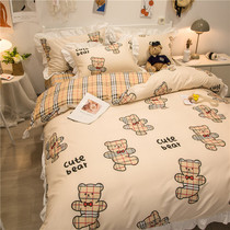 ins bed four pieces in bed 100 pure cotton full cotton spring autumn princess wind bed linen bed linen bed linen three sets flower bed hat quilt cover