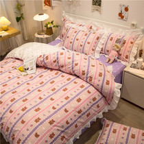 ins bed four sets 100 pure cotton full cotton side quilt princess wind bed linen bed linen three sets flowers bed hat lady