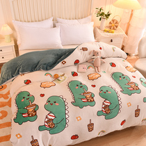 Winter New Cartoon Milk Suede Quilt Cover Single Piece Covered With Hood Bed Bedding Coral Suede Double Sided Warm Thickening Children
