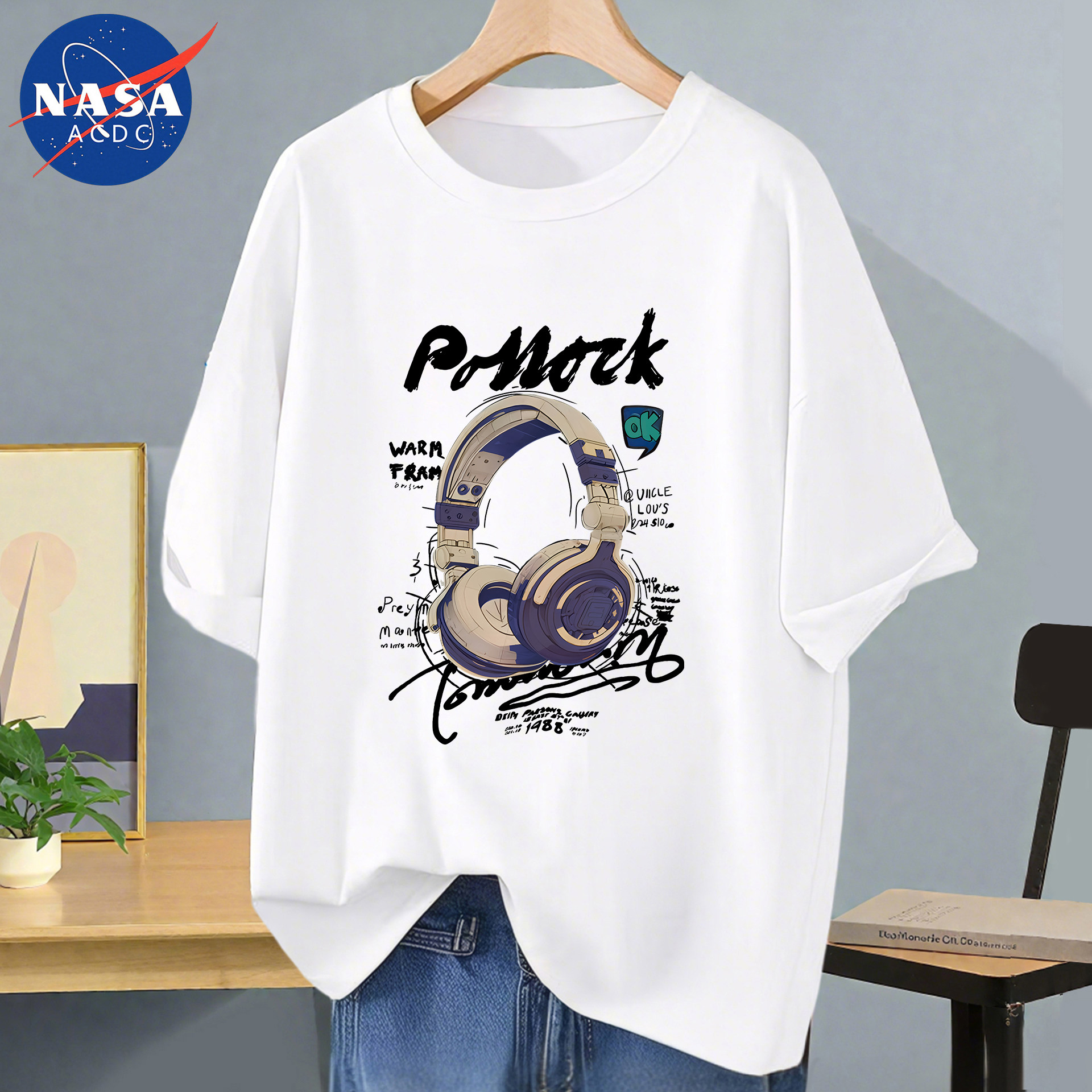 NASA联名纯棉短袖t恤男青少年夏季新款潮流宽松半袖学生上衣体恤