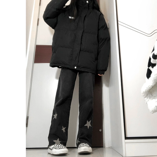 Черные джинсы, штаны, размер, по фигуре, подходит для подростков, свободный прямой крой